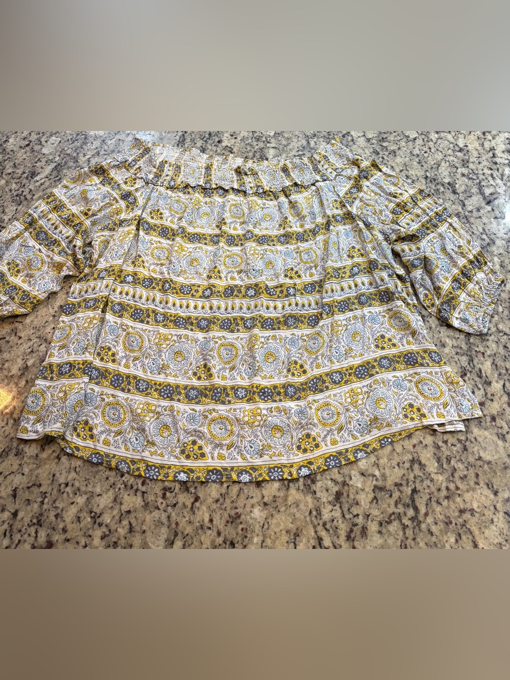 Lane Bryant Yellow and Blue Printed Off-Shoulder Blouse